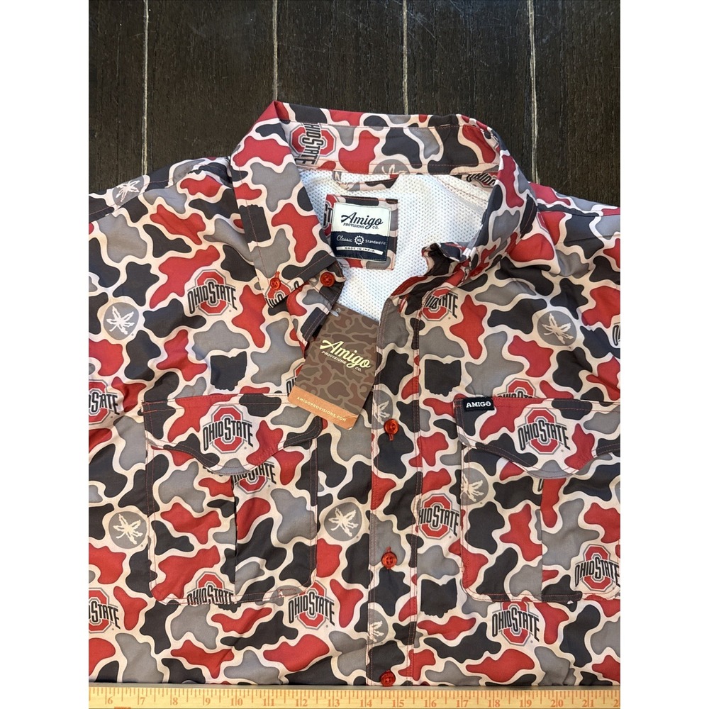 Amigo Ohio State Buckeyes Camo Performance Fishing Shirt Mens XL Button Up NWT